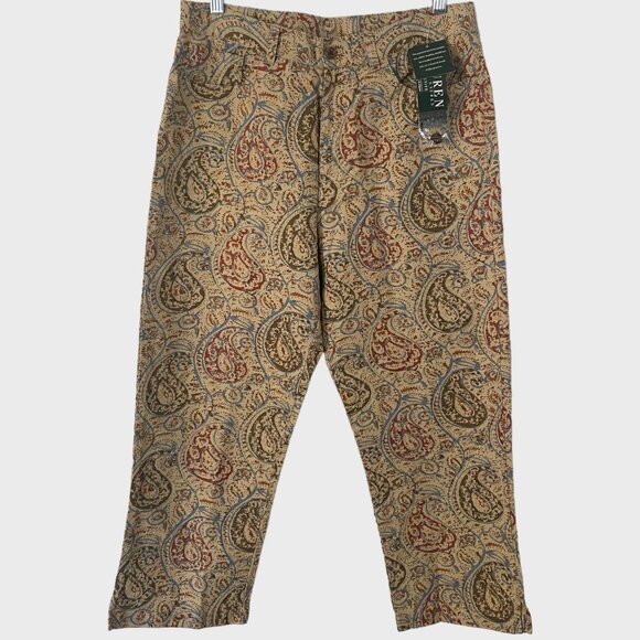 Lauren Ralph Lauren Paisley Cropped Pants Women's 10P High-Rise Straight-Leg New - Picture 1 of 10